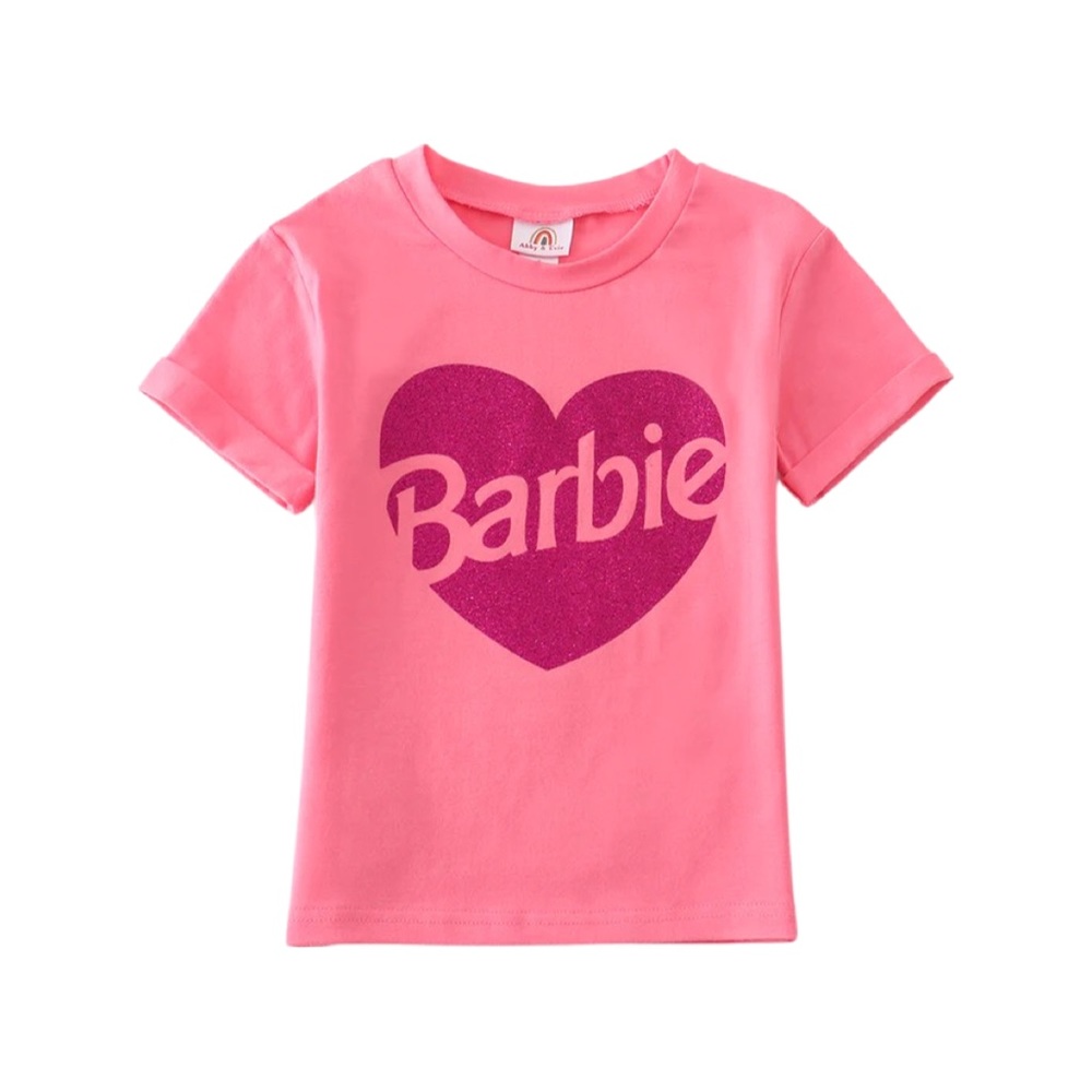 Sparkle Pink Heart Barbie Girls Top